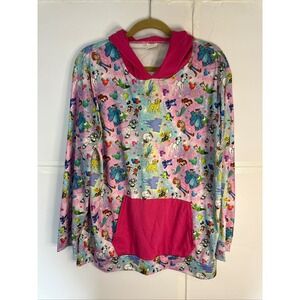 Disney Characters Print Hoodie Pullover Long Sleeve Pink Trim‎ Size L